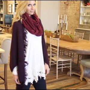 🌸 Plum Fringe Poncho Cardigan